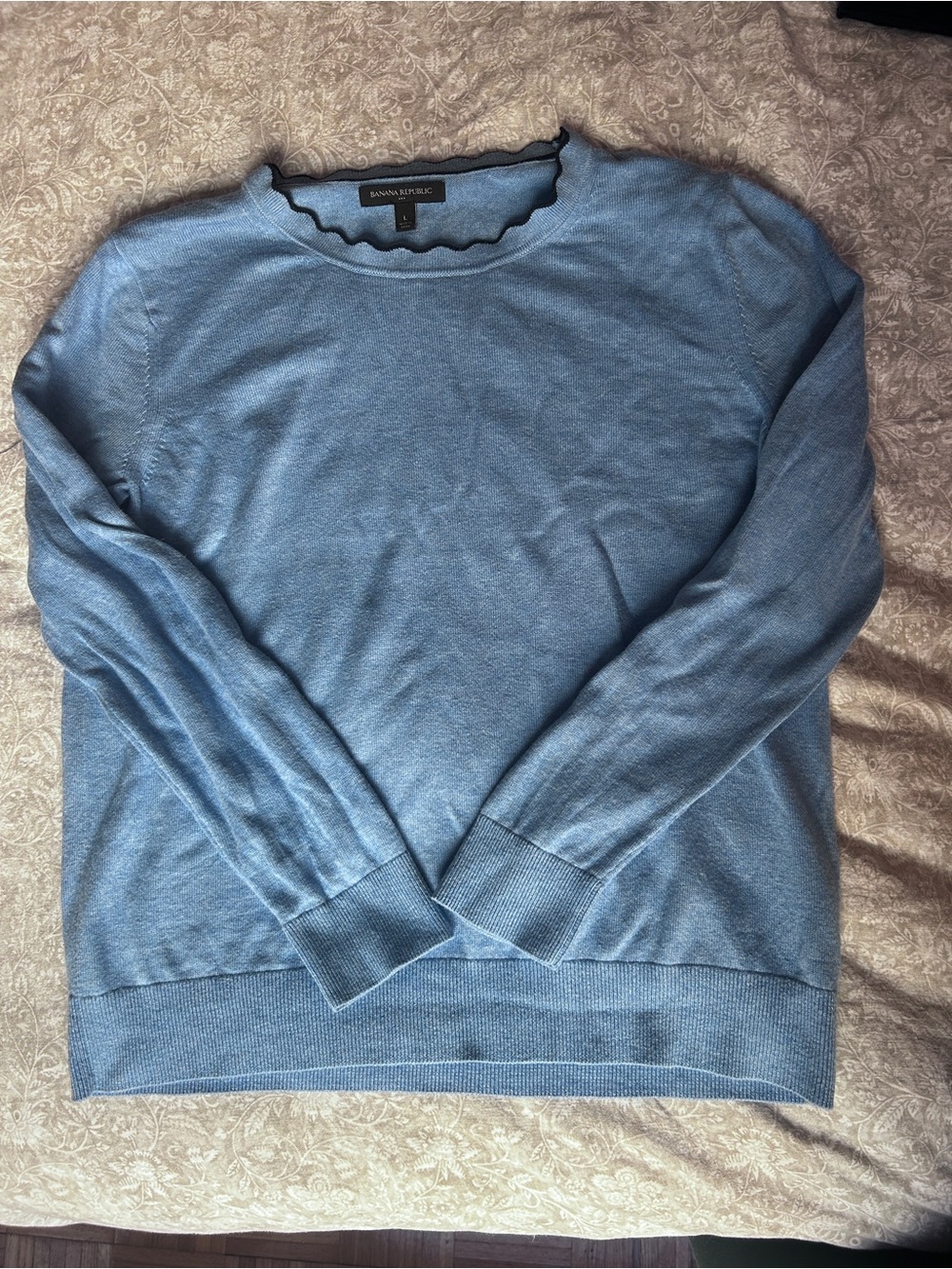 Banana Republic Scallop Trim Light Blue Crewneck Sweater